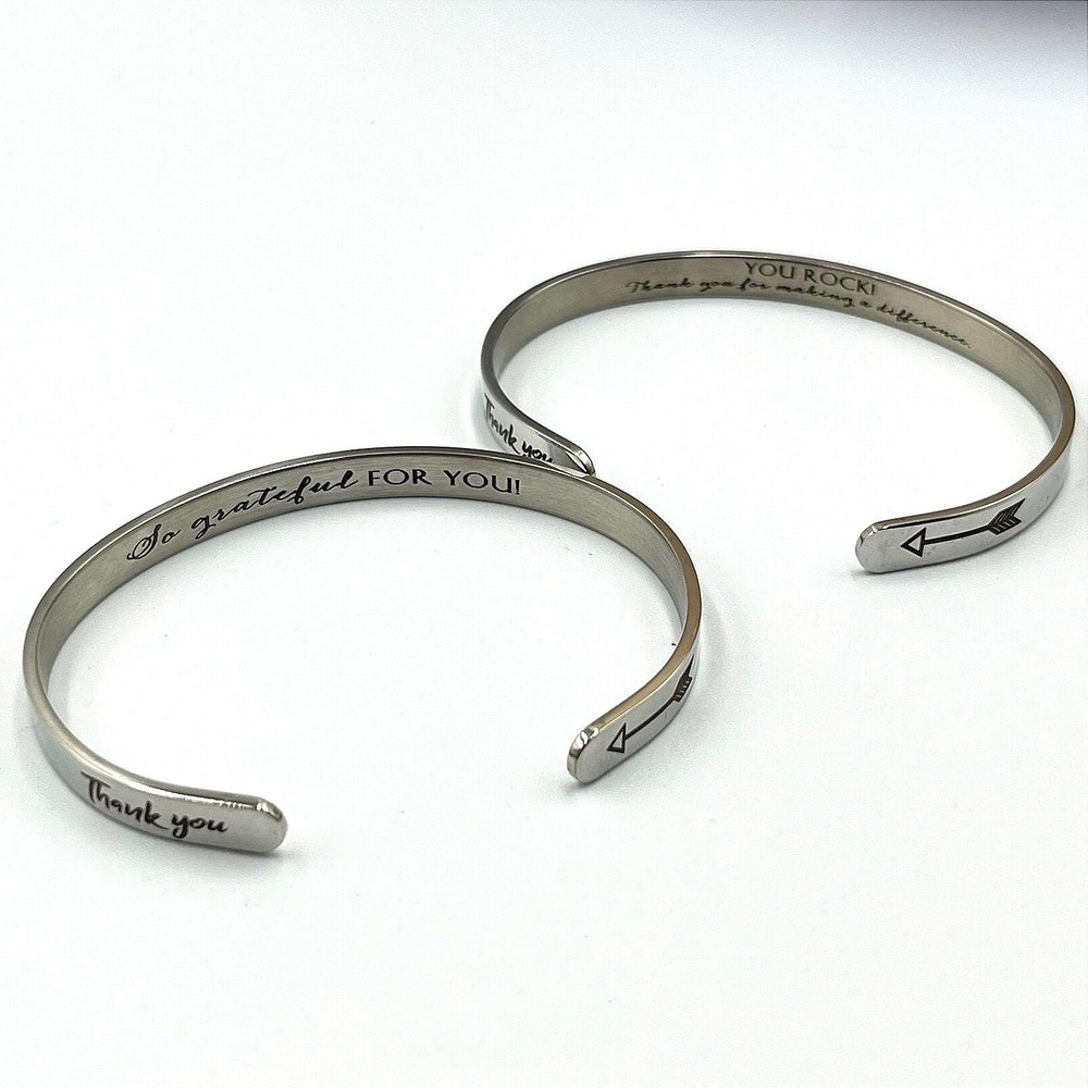 Vintage Modern‎ Inspirational Stainless Steel Cuff Bracelet Set Silver Tone 2pc